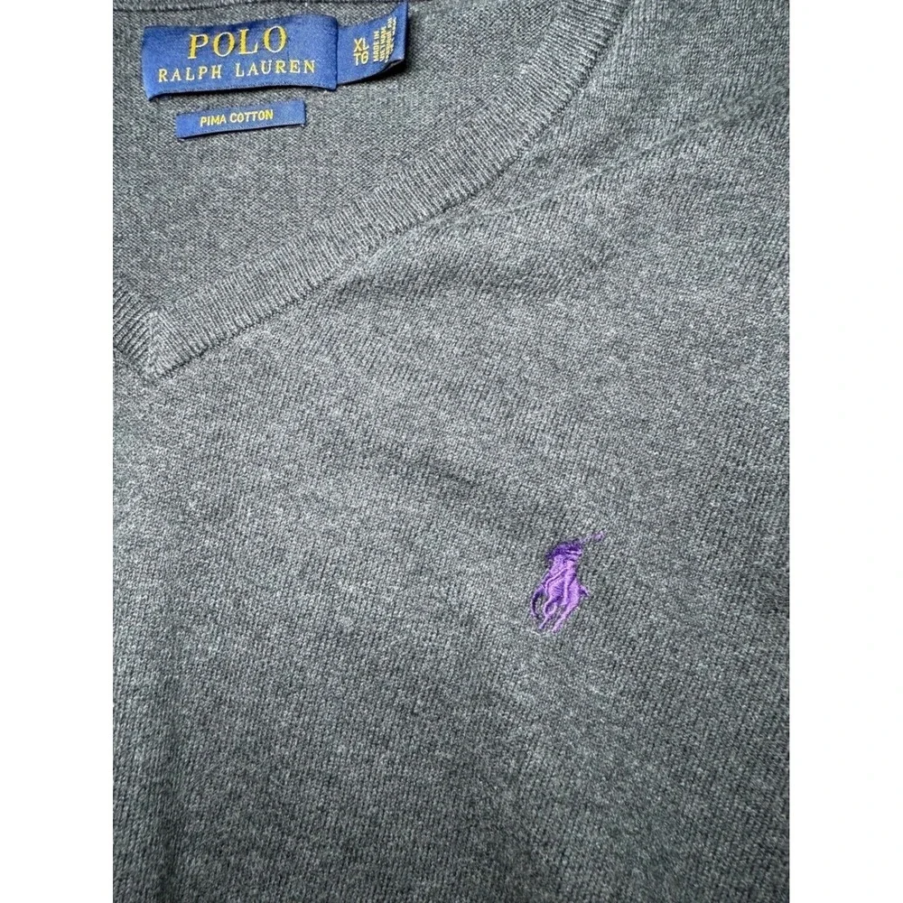 Ralph Lauren V Neck Sweatershirt Mens XL Dark Gray Pima Cotton